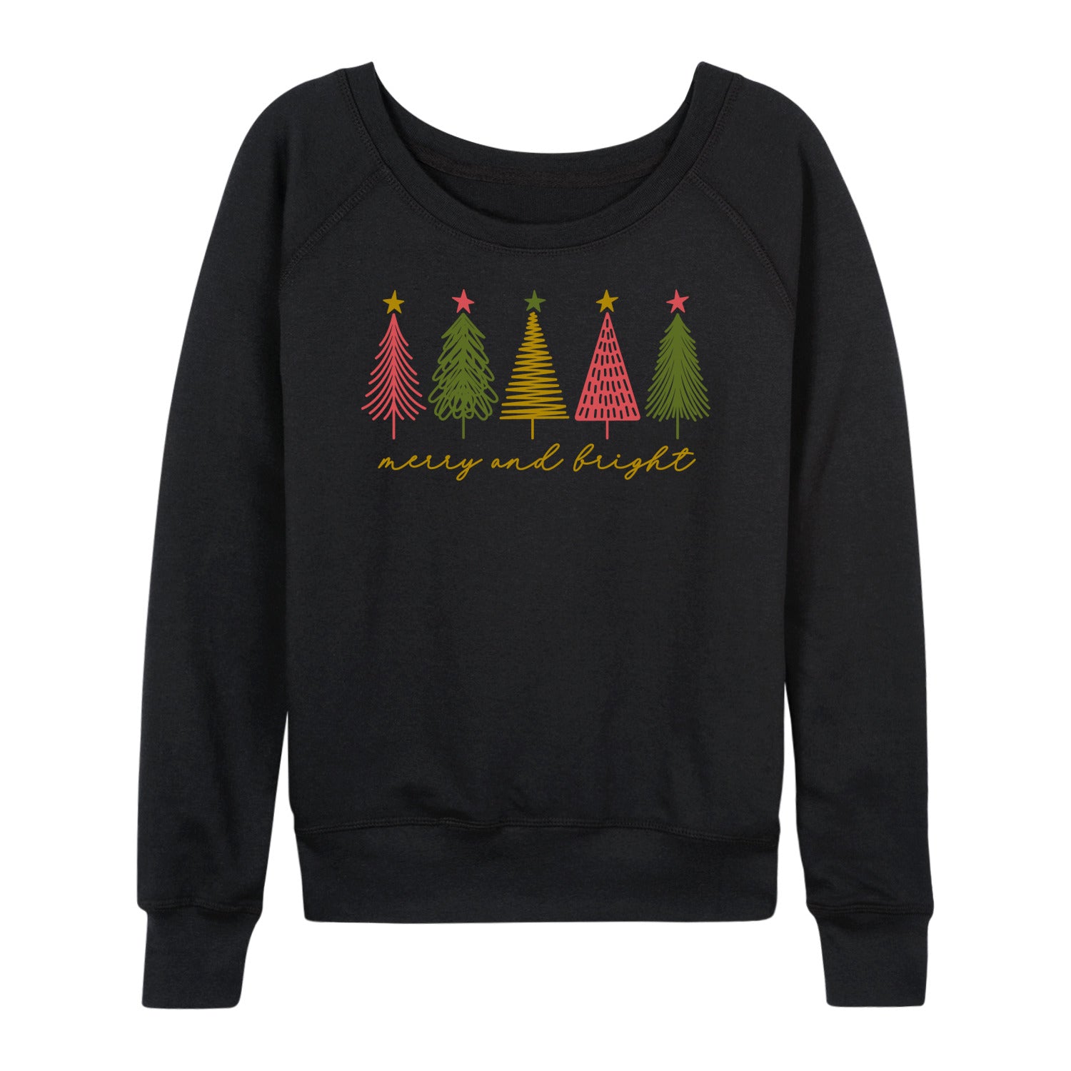 Instant Message - Merry And Bright Christmas Trees - Women's French Terry Long Sleeve Pullover - Image 2