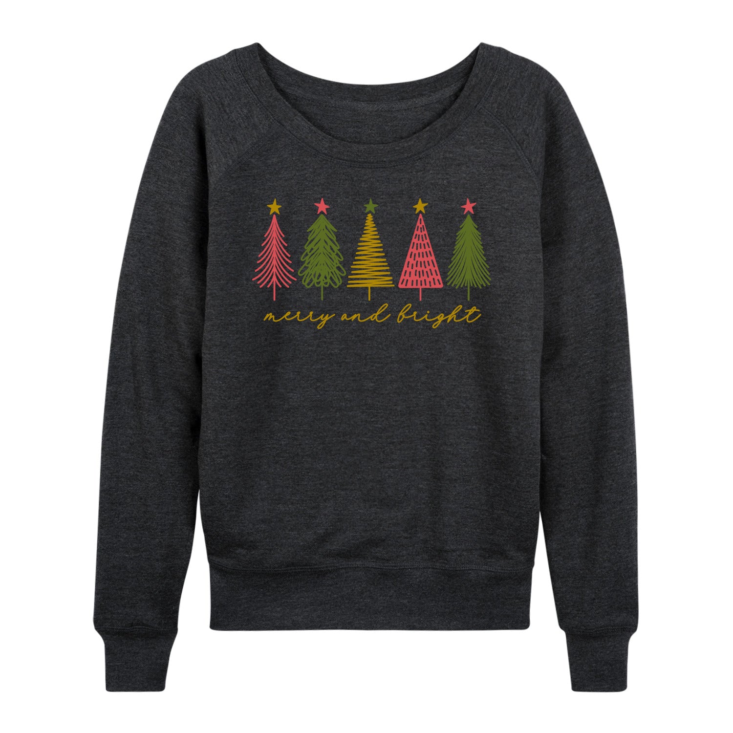 Instant Message - Merry And Bright Christmas Trees - Women's French Terry Long Sleeve Pullover - Image 3