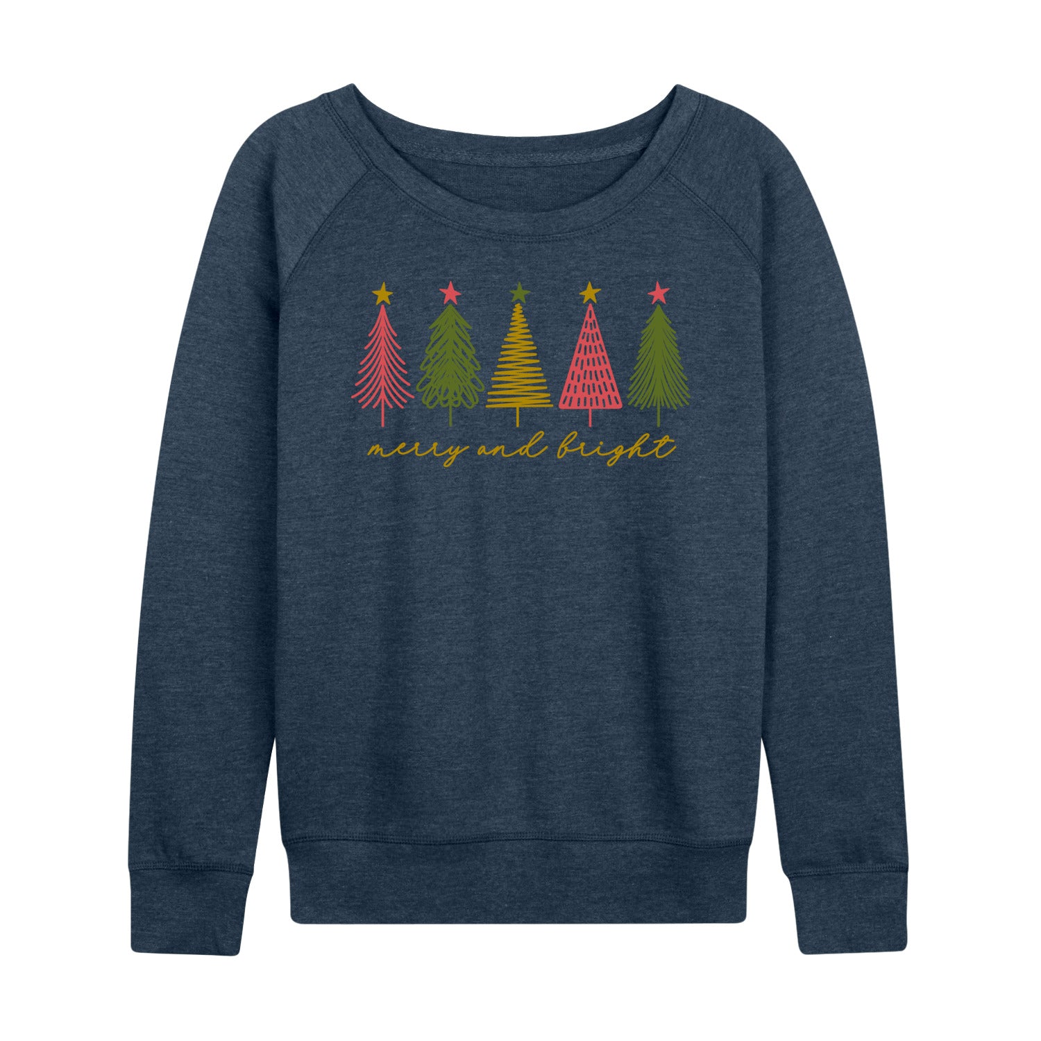 Instant Message - Merry And Bright Christmas Trees - Women's French Terry Long Sleeve Pullover - Image 4