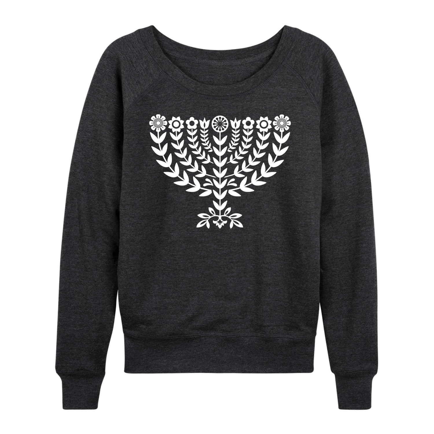 Instant Message - Floral Menorah - Women's French Terry Long Sleeve Pullover - Image 2