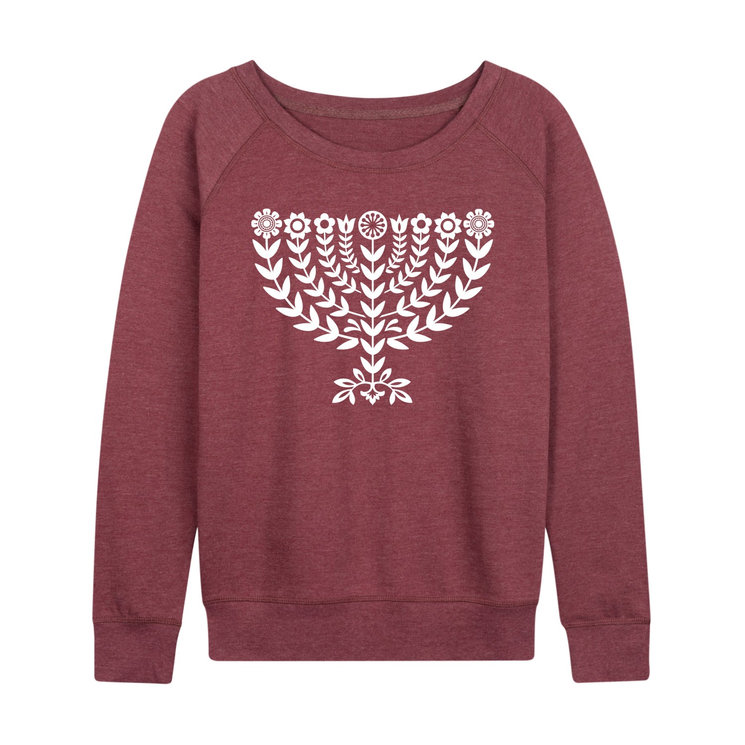 Instant Message - Floral Menorah - Women's French Terry Long Sleeve Pullover - Image 4