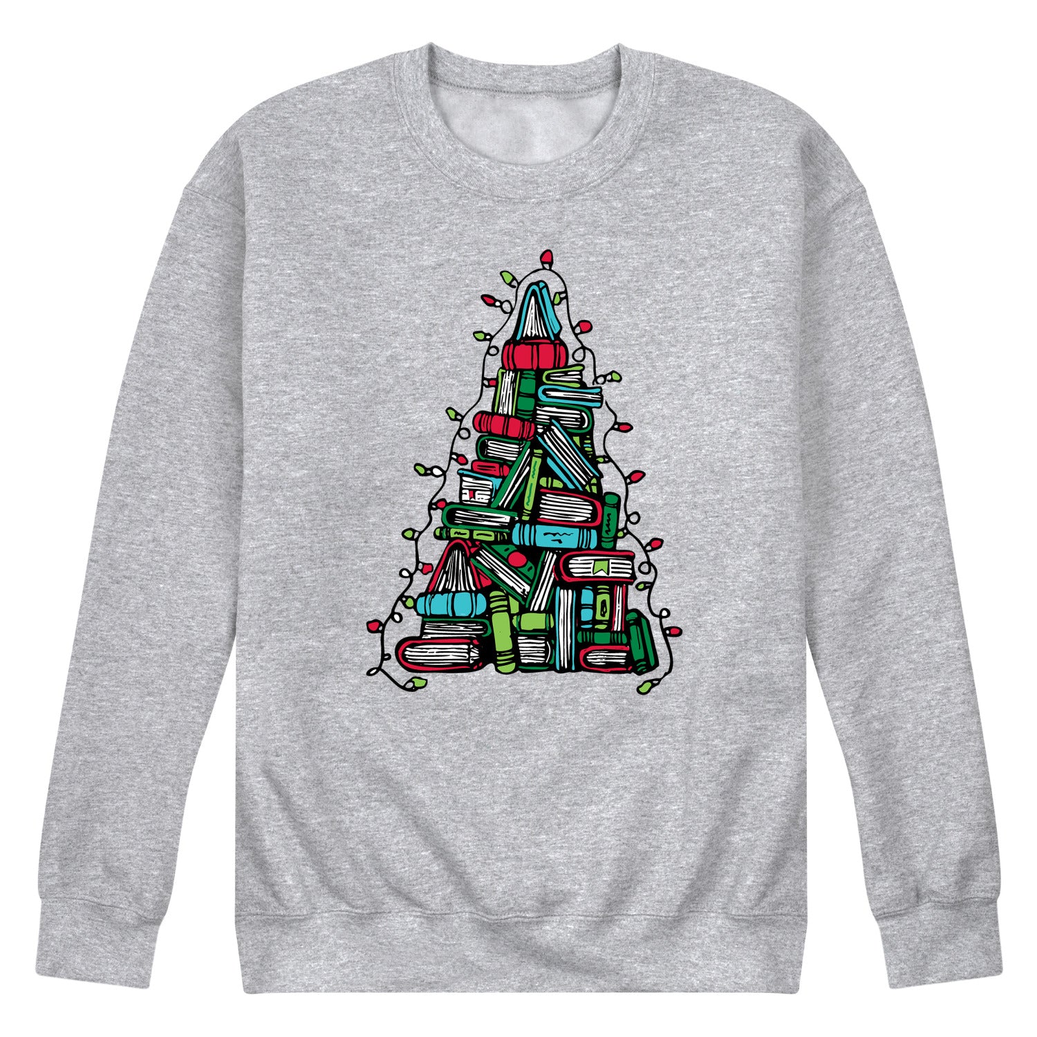 Instant Message - Book Christmas Tree - Men's Long Sleeve Crew Fleece Sweatshirt