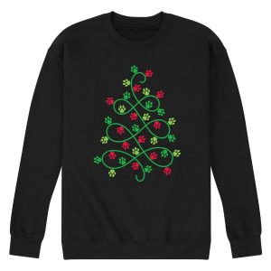 Instant Message - Paw Print Christmas Tree - Men's Long Sleeve Crew Fleece Sweatshirt