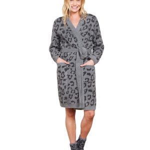 Barefoot Dreams Cozychic Women's Robe - Plush 100% Polyester Microfiber Animal Print Spa Loungewear Bathrobe