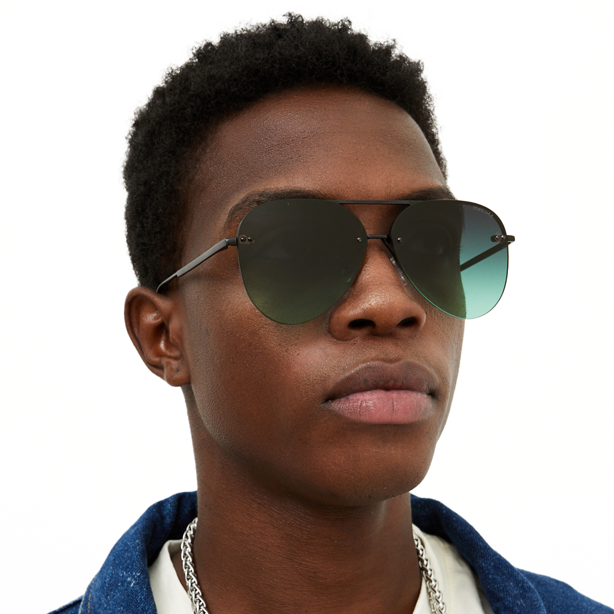 TopFoxx Smaller Megan 2 - Dark Green Metal Aviator Sunglasses - Image 4