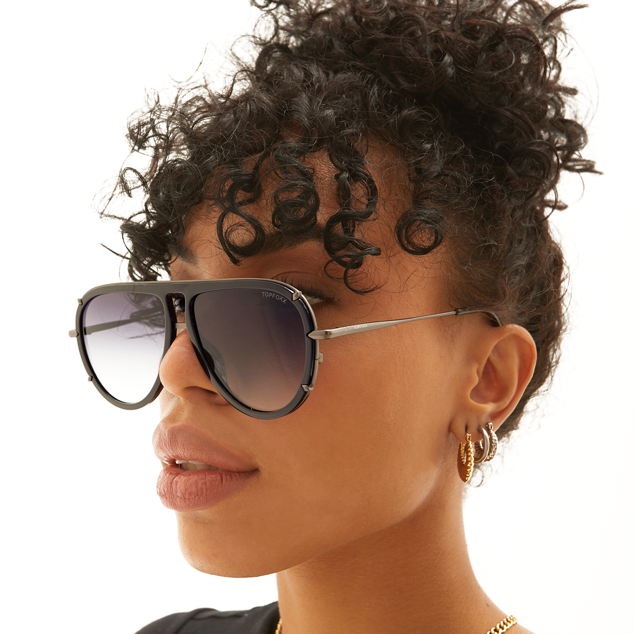 TopFoxx Ivy Luxe - Black Tangle-Free Unisex Round Aviator Sunglasses - Image 6