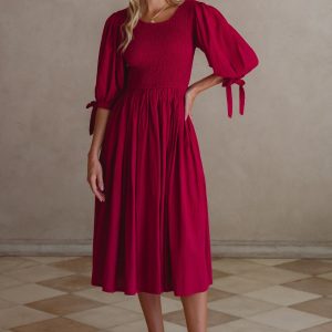 Bali ELF Women's Freya Smocked Linen Midi Dress