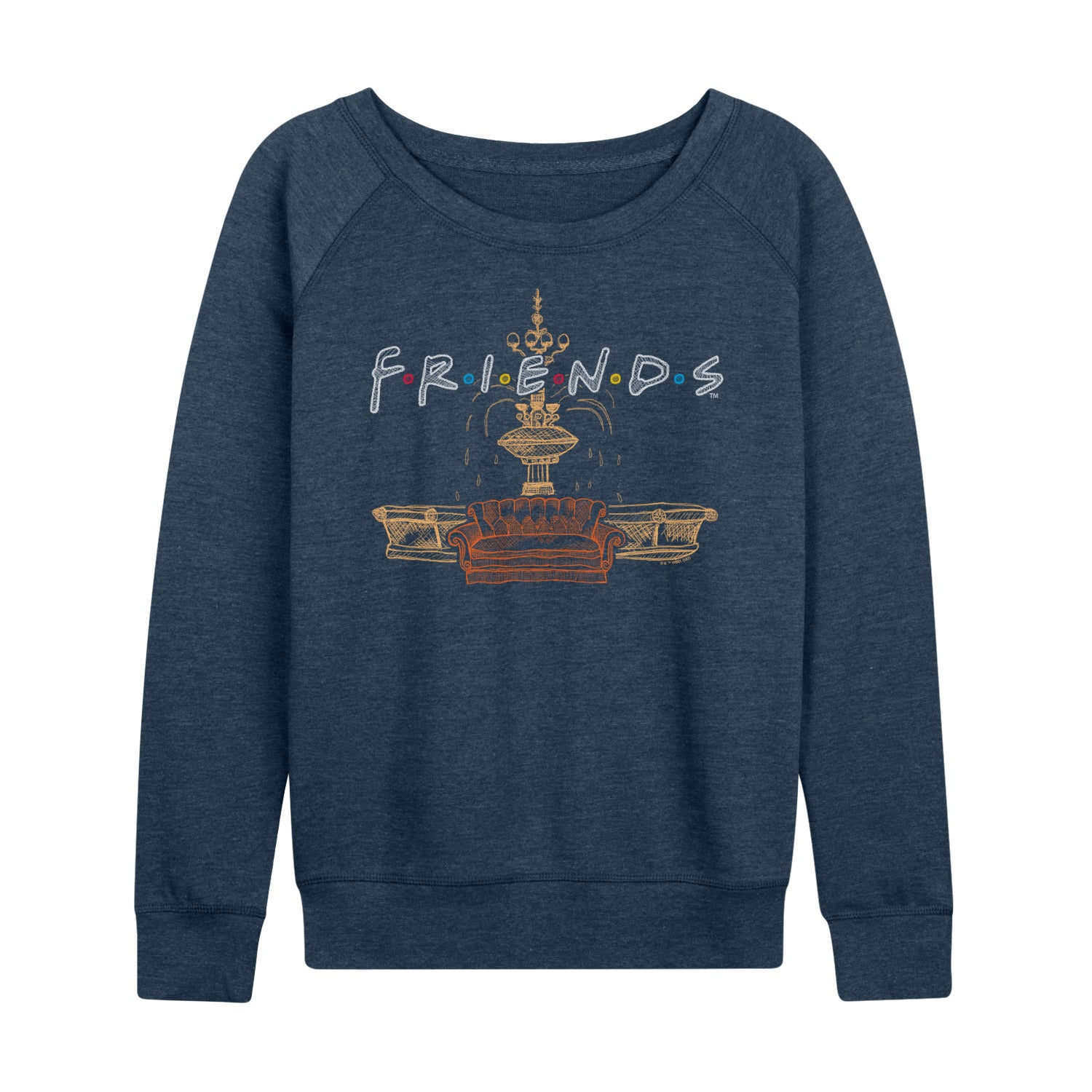 Friends - Couch Fountain Set - Ladies French Terry Long Sleeve Shirt - Image 2