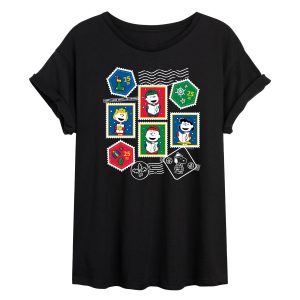 Peanuts - Christmas Stamps - Womens Oversized Graphic T-Shirt