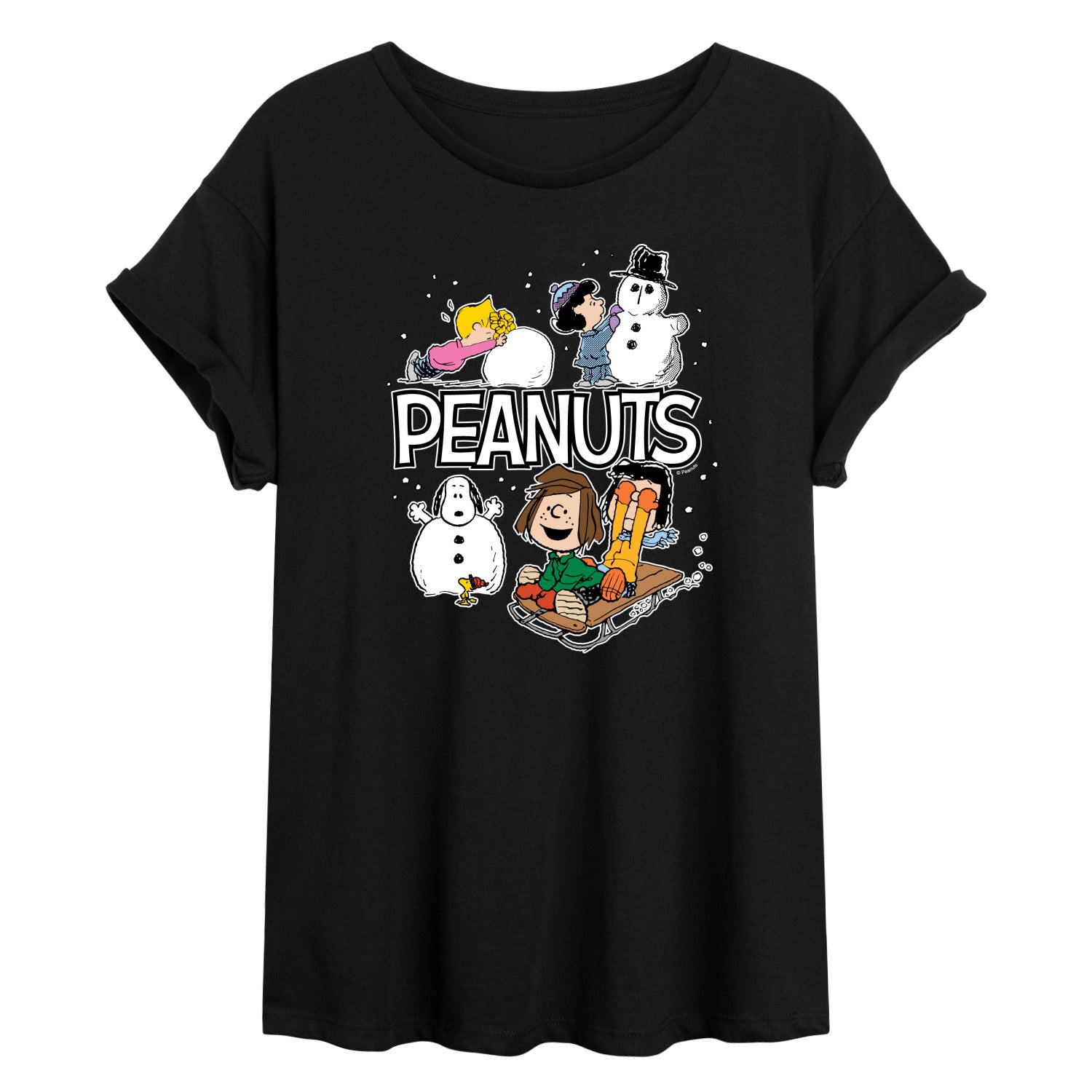Peanuts - Winter Stickers - Womens Oversized Graphic T-Shirt