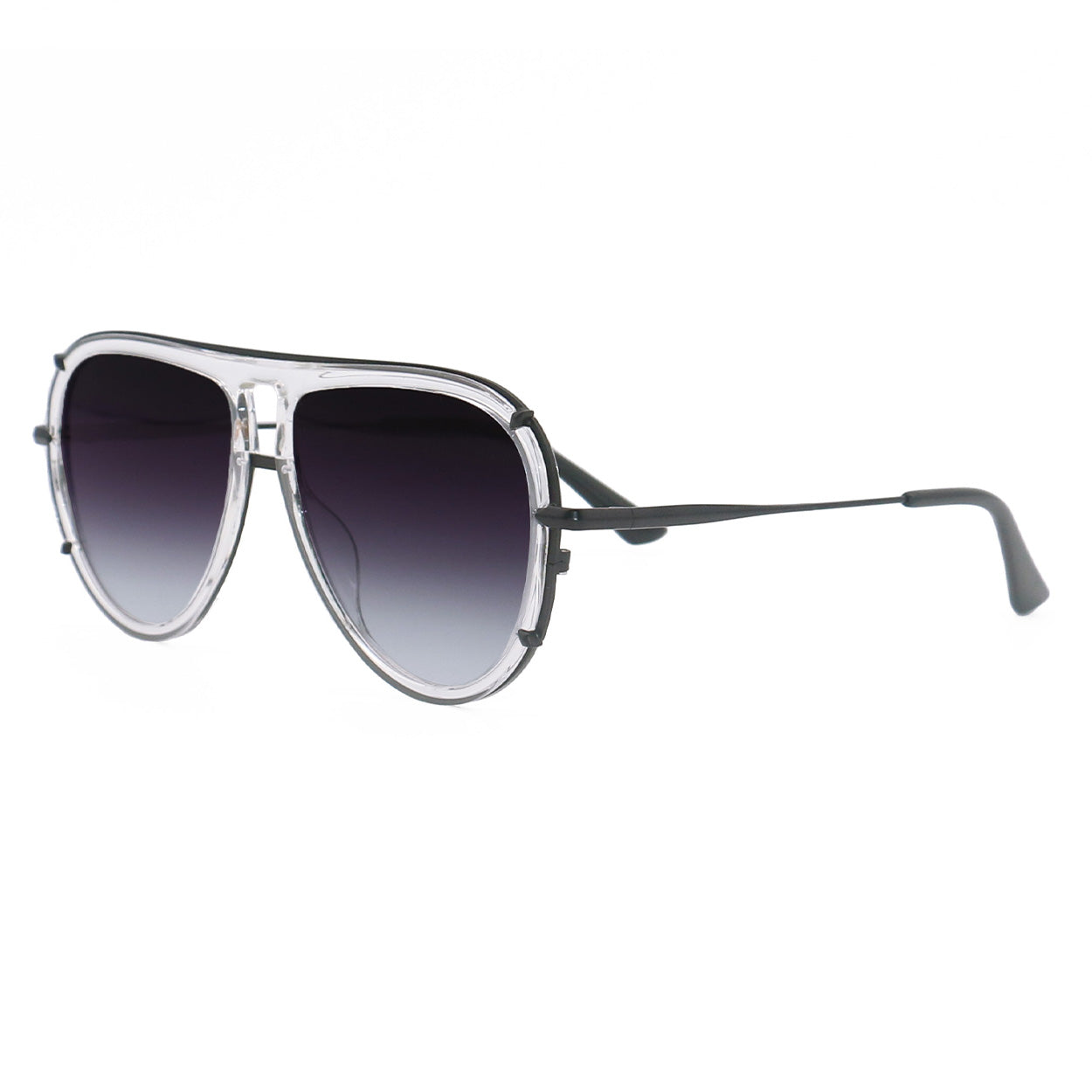 TopFoxx Ivy Luxe - Clear Black Tangle-Free Unisex Round Aviator Sunglasses