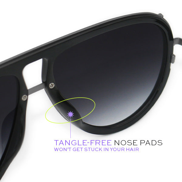 TopFoxx Ivy Luxe - Black Tangle-Free Unisex Round Aviator Sunglasses - Image 4