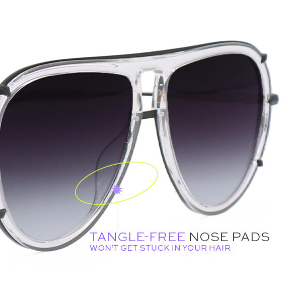 TopFoxx Ivy Luxe - Clear Black Tangle-Free Unisex Round Aviator Sunglasses - Image 4
