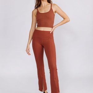 Cream Yoga Women's Julia Front-Slit Flare Pants Rust