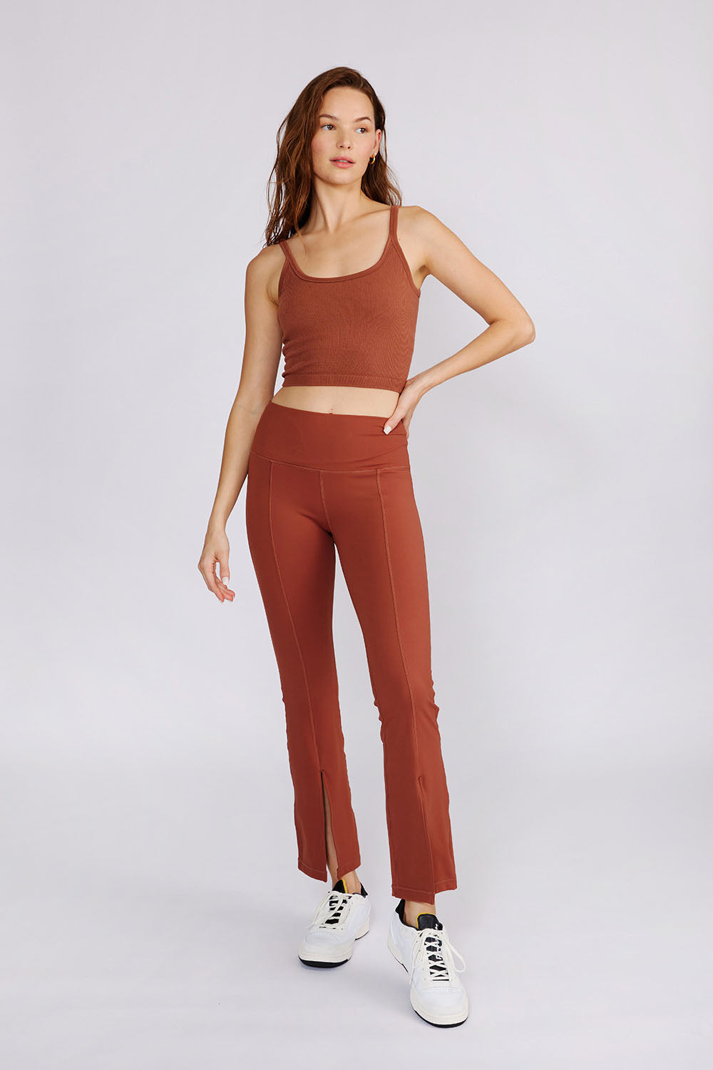 Cream Yoga Women's Julia Front-Slit Flare Pants Rust