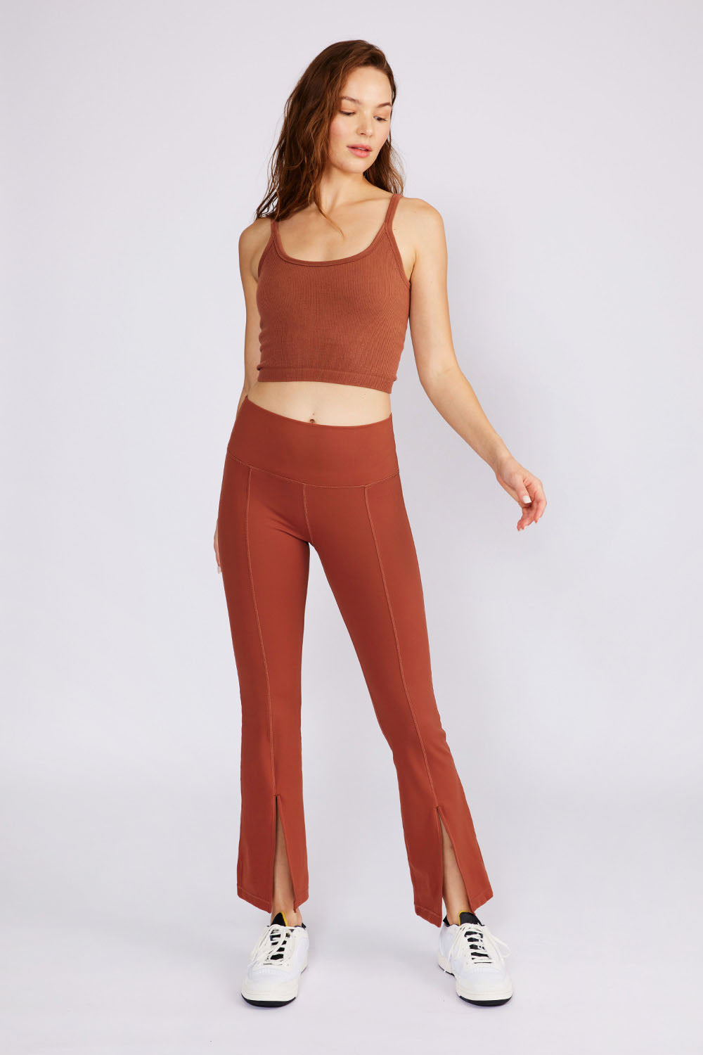 Cream Yoga Women's Julia Front-Slit Flare Pants Rust - Image 2