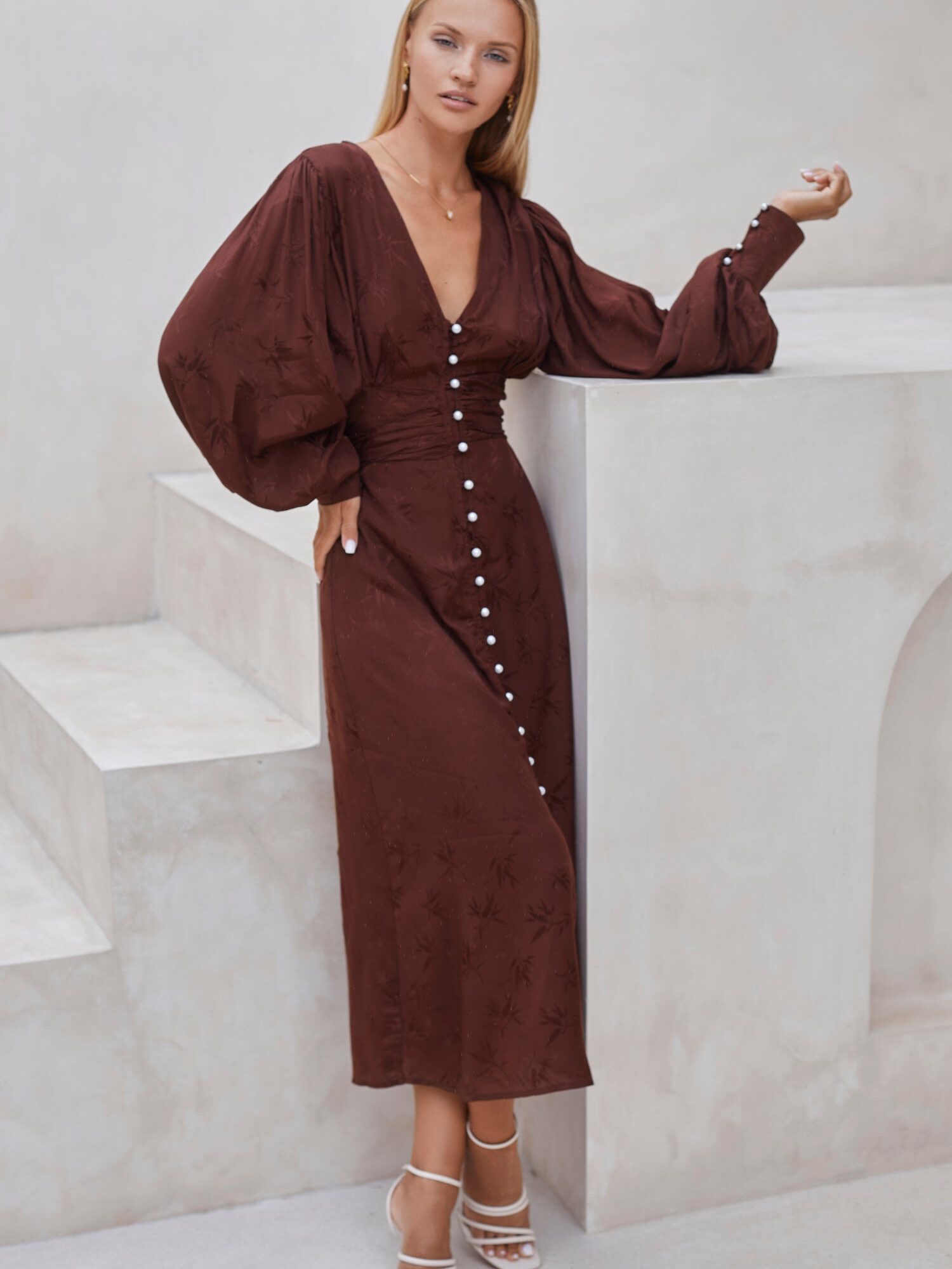 Bali ELF Women's Juliette Pearl Buttons Midi Dress