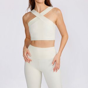 Cream Yoga Women's Leah cross neck bra top cream