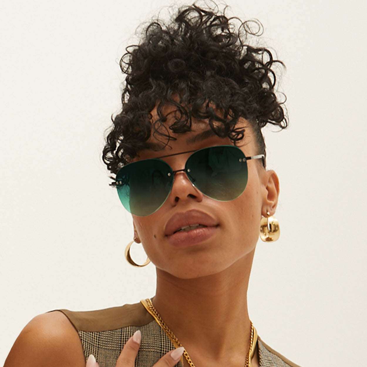 TopFoxx Smaller Megan 2 - Dark Green Metal Aviator Sunglasses - Image 5