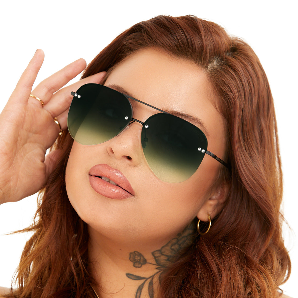 TopFoxx Smaller Megan 2 - Dark Green Metal Aviator Sunglasses - Image 3