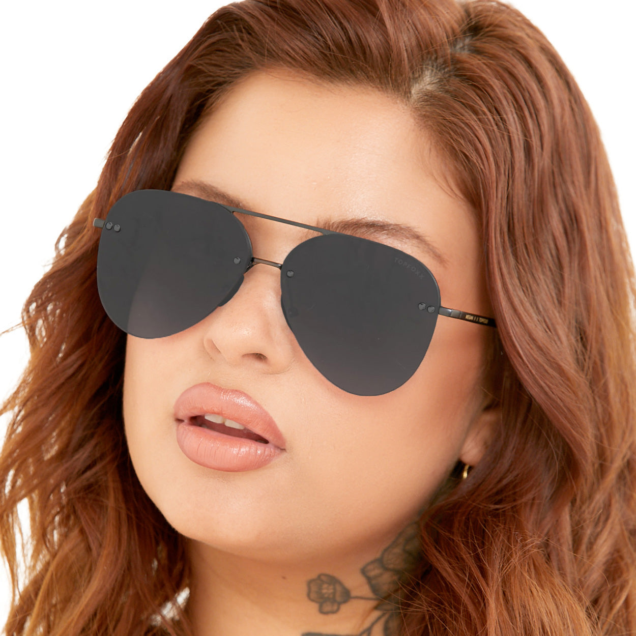 TopFoxx Smaller Megan 2 Jet Black- Tangle Free Unisex Aviator Sunglasses - Image 3