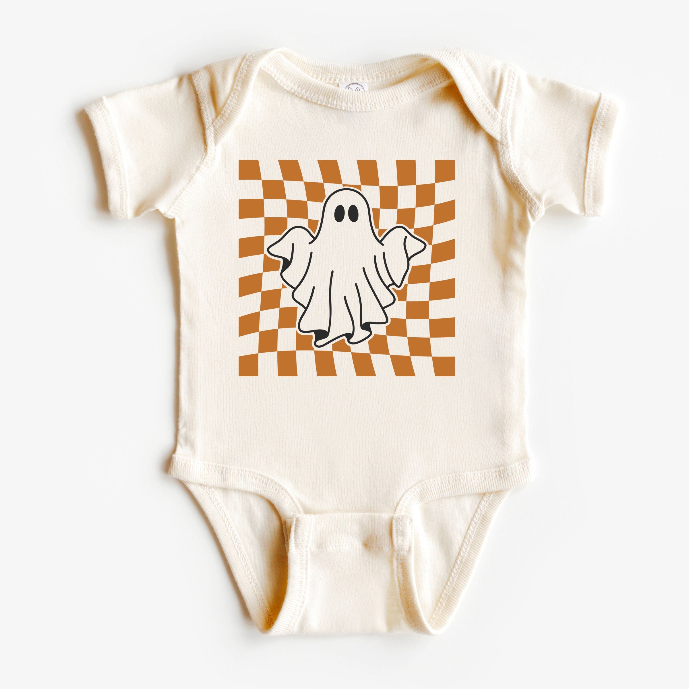 The Juniper Shop Baby Checkered Ghost Graphic Short Sleeve Onesie - Image 3