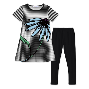 Sunshine Swing Girl's Stripe & Daisy Print Tunic & Leggings