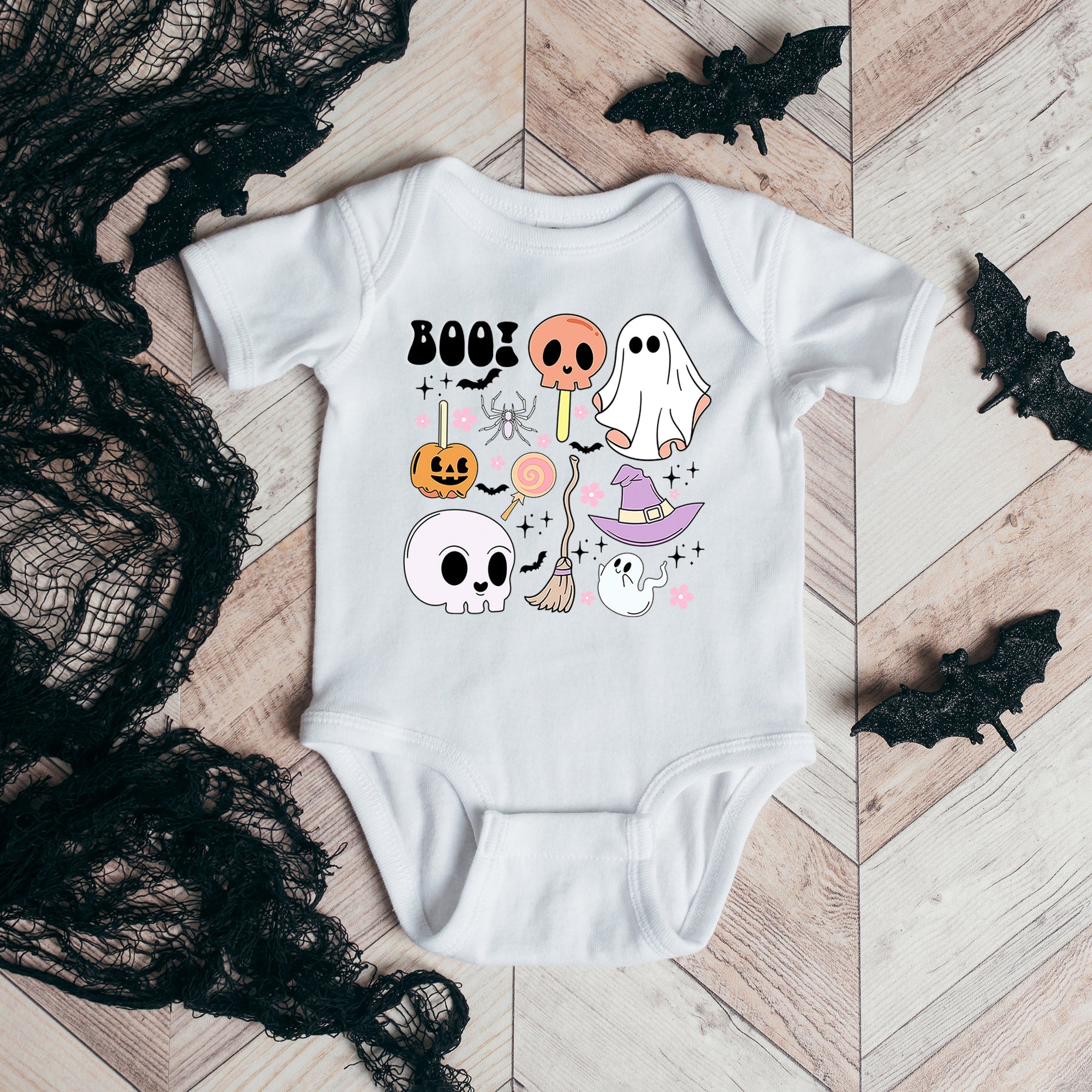 The Juniper Shop Boo Chart Baby Graphic Short Sleeve Onesie
