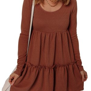 Threaded Pear Everleigh Ribbed Frilled Trim High Waist Dress