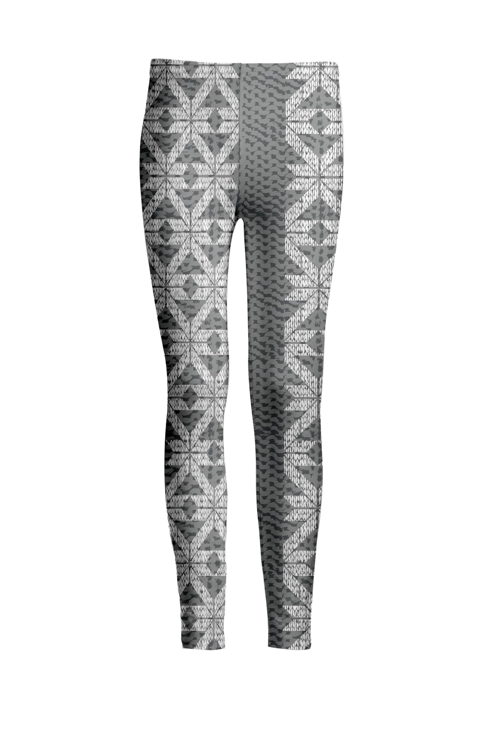 Lily by Firmiana Women's Medium Rise Printed Legging Gray & White Nordic Snowflake Print