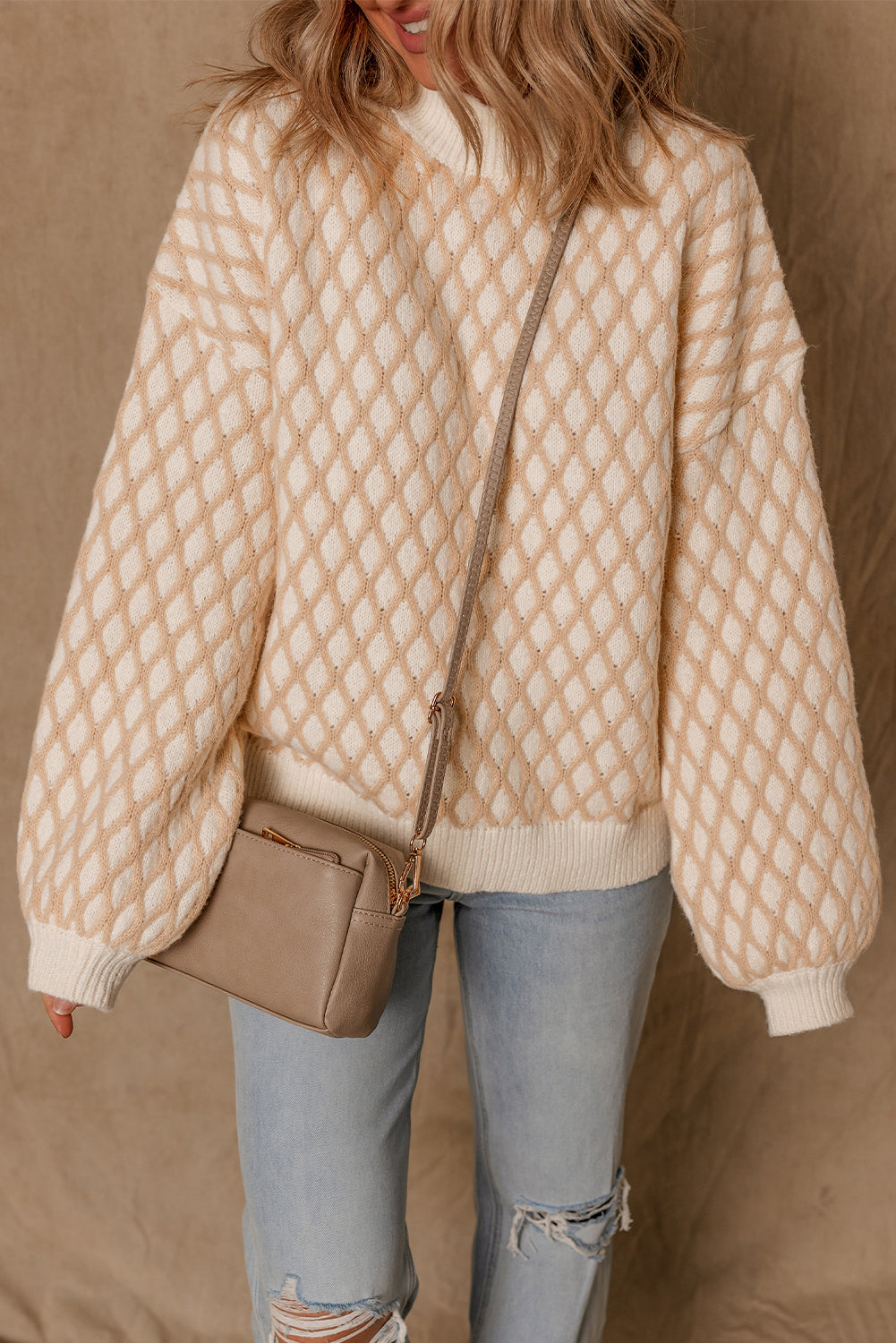 Ximena Rhombus Textured Knit Sweater by Threaded Pear - Image 3