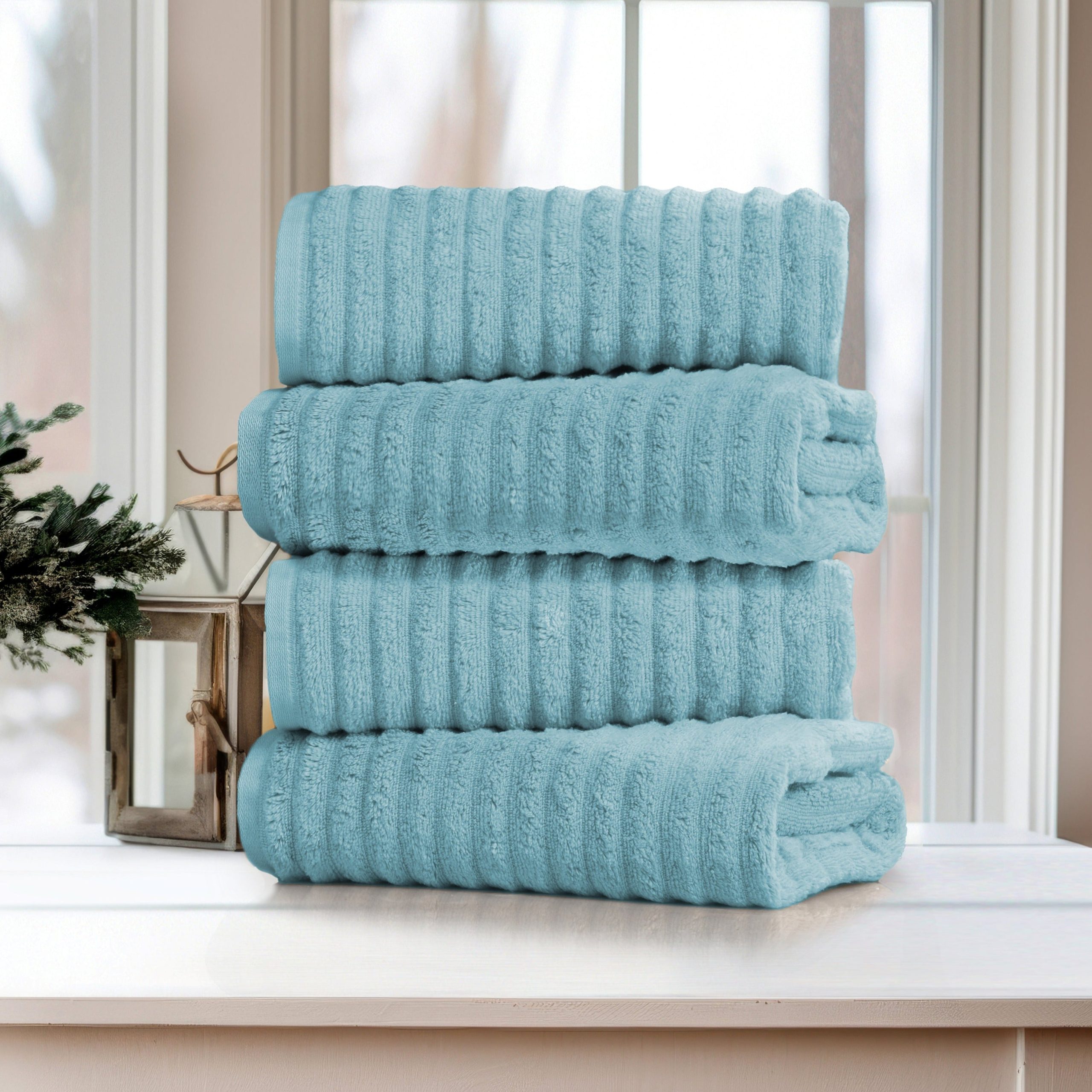 Bed Bath Fashions Bibb Home 4 Pack Ribbed Egyptian Cotton Bath Towel Set - Image 4