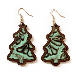 Don't AsK Wooden Green Christmas Tree Drop Earrings ?C Festive Holiday Jewellery for Women