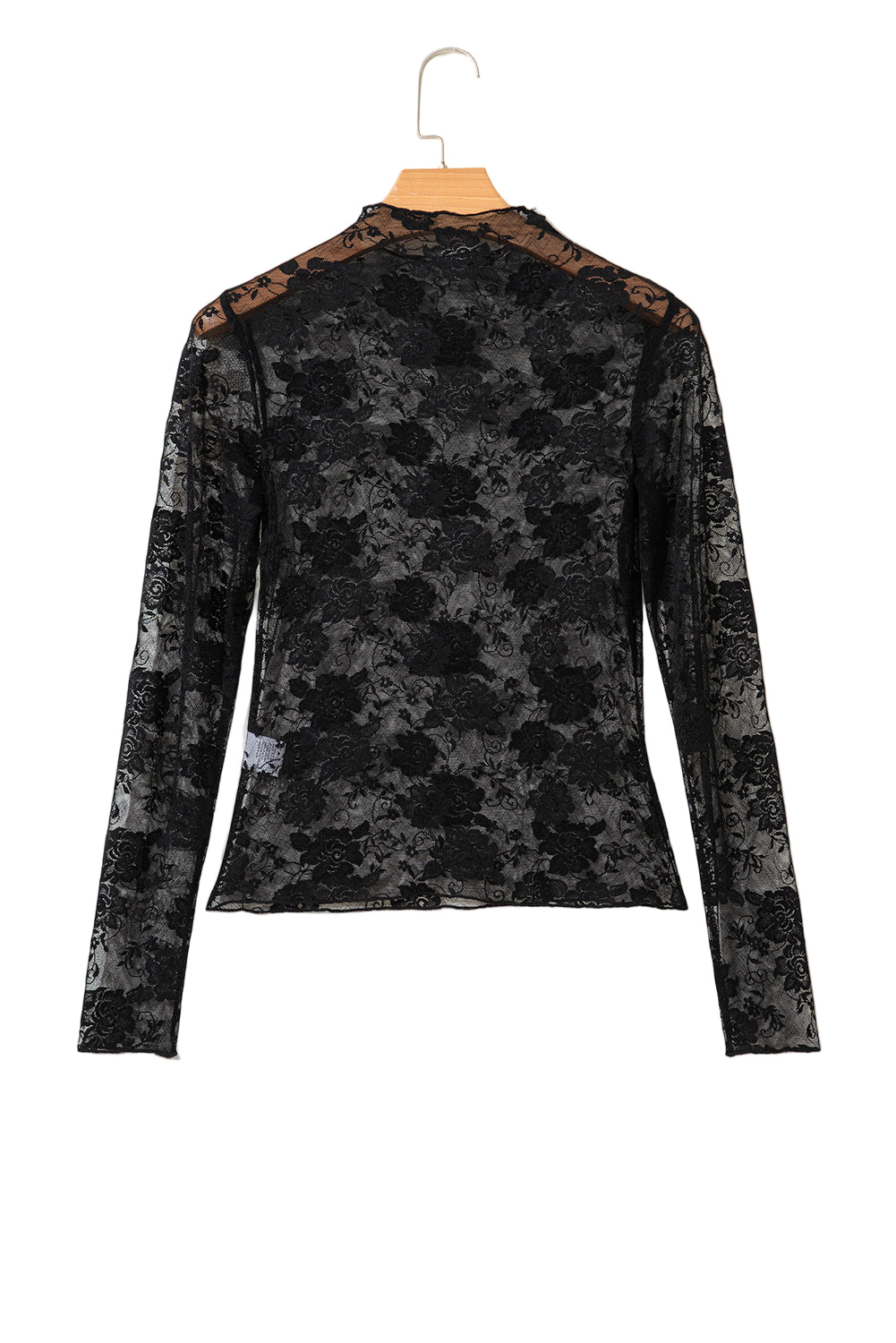Threaded Pear Myla Sheer Floral Lace Mesh Mock Neck Long Sleeve Top - Image 10