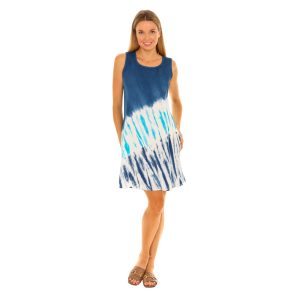 Shoreline Wear Rayon Jaggered Pattern Tie Dye Sleeveless Dress