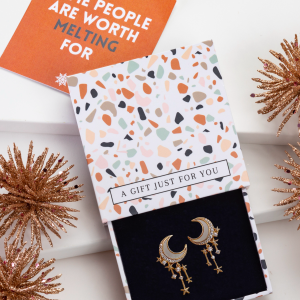 Don't AsK Goldtone CZ Crescent Moon & Star Chain Earrings