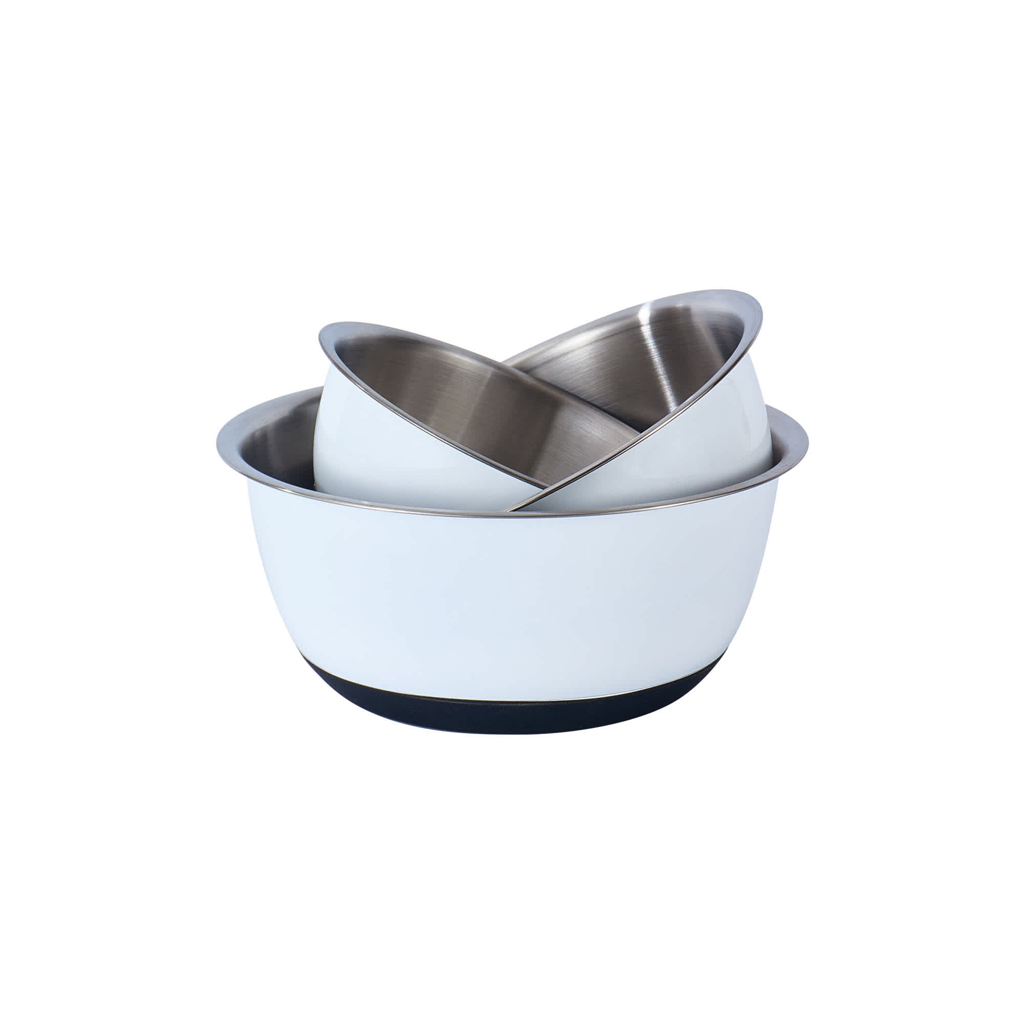 Fox Run White Stainless Steel Mixing Bowl With Non-Skid Base. Set of 3 Nesting Mixing Bowls. 2.75. 4.25. and 6.25 Quarts