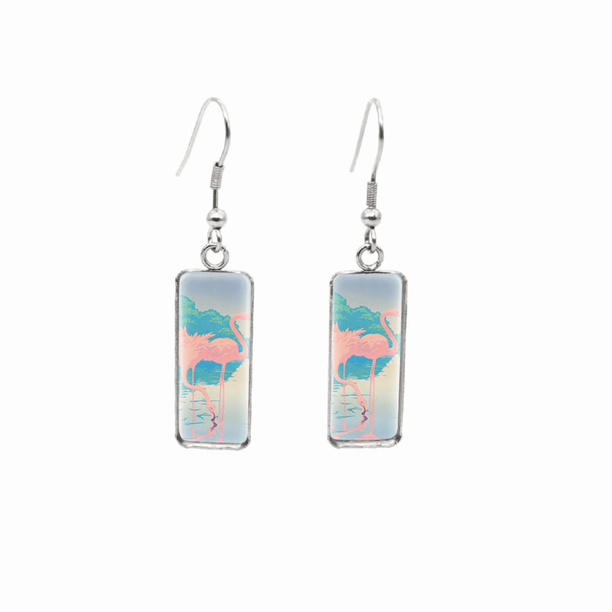 Don't AsK Rectangular Art-Print Drop Earrings ?C Flamingos on Water ?C Lightweight Dangle Earrings for Women
