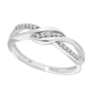V3 Jewelry Sterling Silver Natural White Diamond Crossover ring