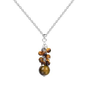 V3 Jewelry Sterling Silver with Natural Tiger Eye Cluster Drop Necklace 18