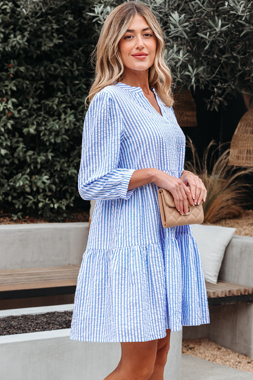 Kaia Stripe Bracelet Sleeve Tiered Dress with Pockets by Threaded Pear - Image 3