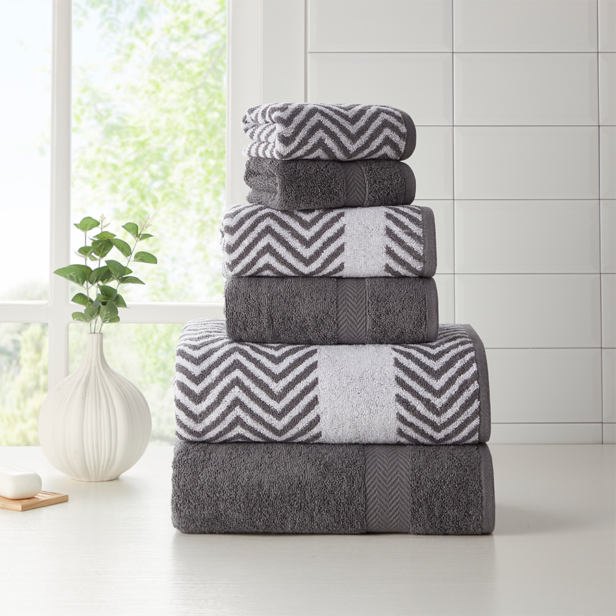 Kathy Ireland 6 Piece Chevron Jacquard Towel Set with Lets Dry - Image 24