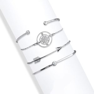 callura - Stackable Set of 4 Bracelets & Bangles - made with Swarovski Crystals in Silver Compass & Arrow