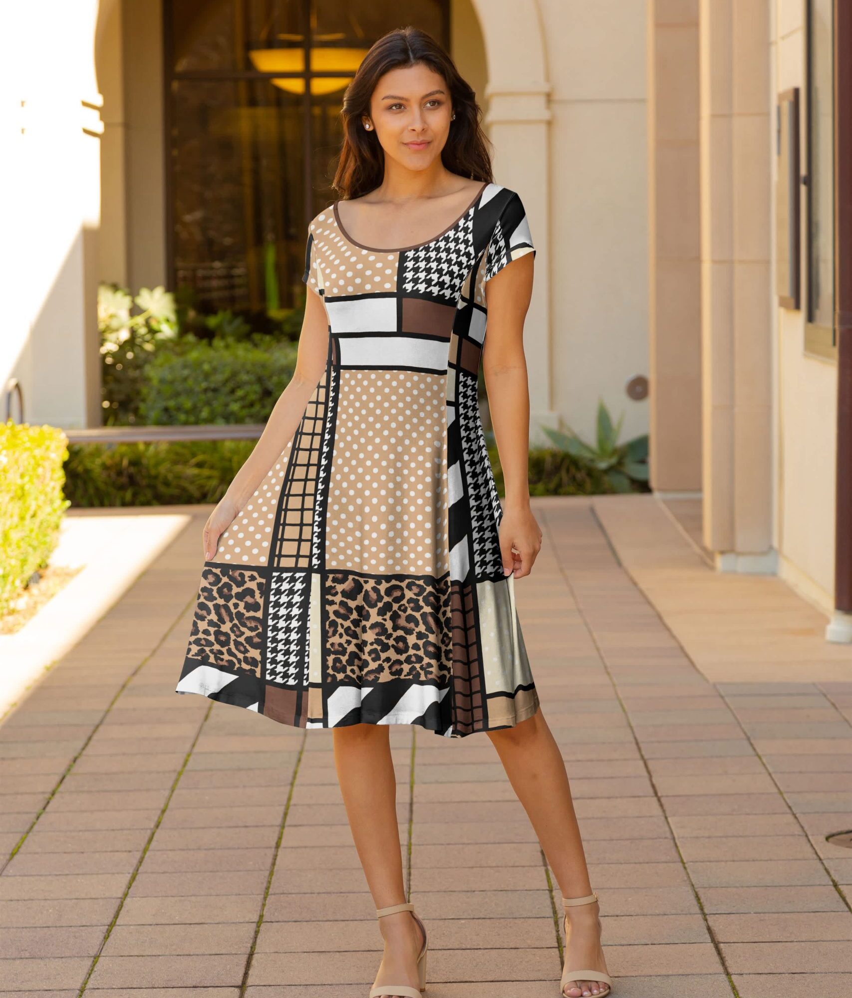 Lily by Firmiana Women's Cap Sleeve Short Dress Black & White Stripe Mix