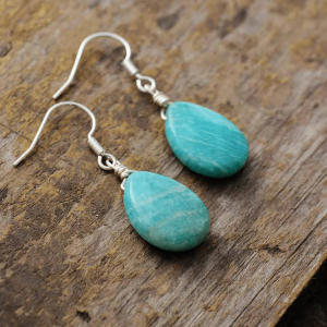 Silvertone Teardrop Amazonite Drop Earrings