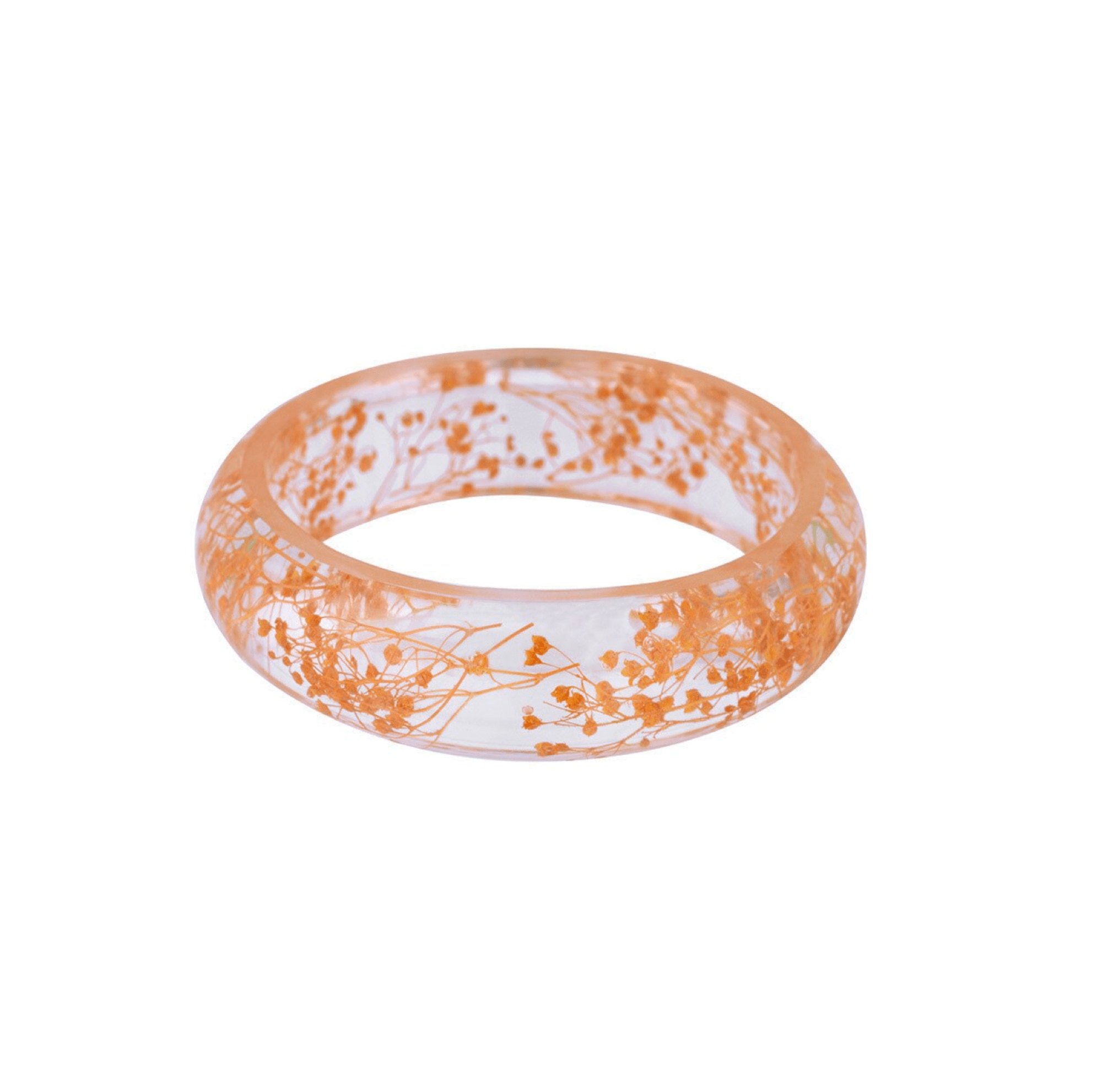 Don't AsK Floral Transparent Cuff Bracelet ?C Clear Resin Cuff with Orange Dried Flowers