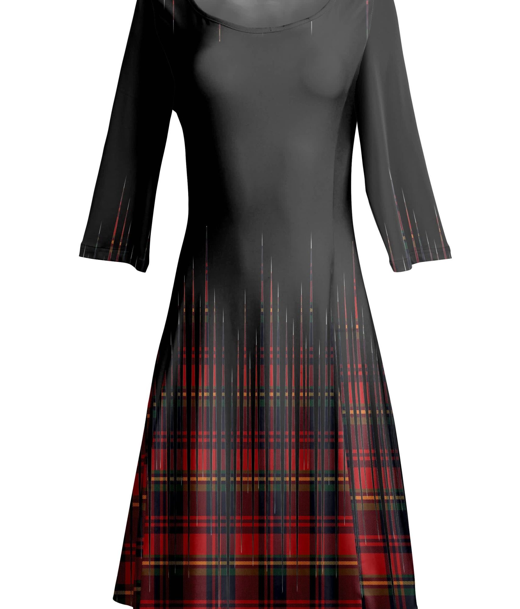 Lily by Firmiana Women's ¾ Sleeve Fit-and-Flare Dress Red & Black Plaid Fade