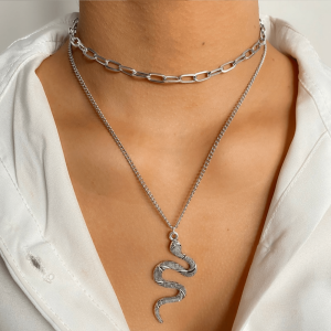 Silvertone Layered Snake Necklace