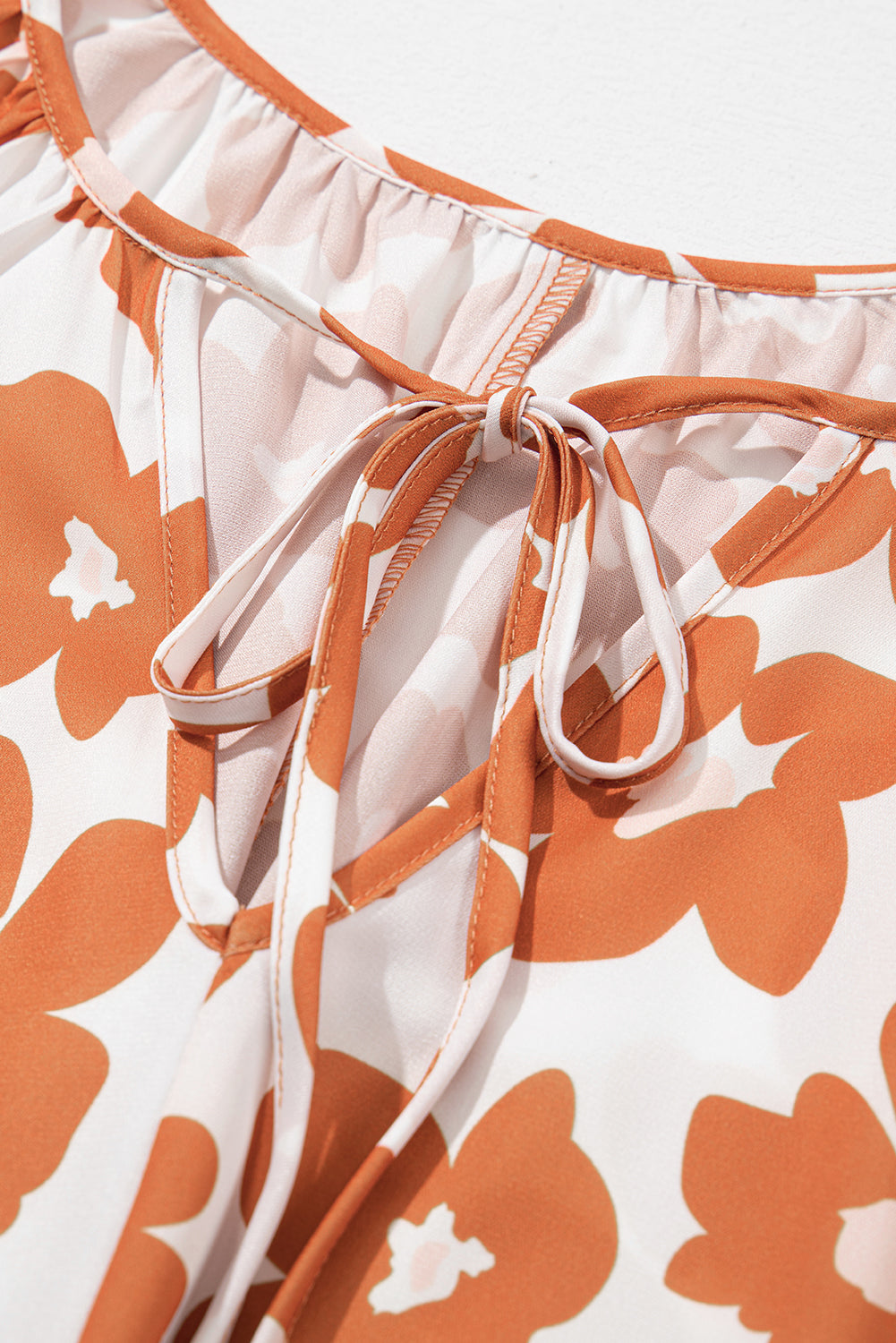 Sky Plus Size Floral Print Drawstring V Neck Short Sleeve Blouse by Threaded Pear - Image 6