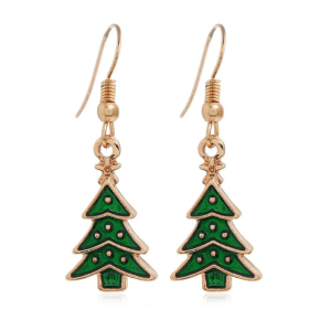 Don't AsK Goldtone Green Dainty Christmas Tree Drop Earrings ?C Festive Holiday Jewellery for Women